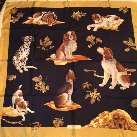 Salvatore Ferragamo Accessories - Salvatore Ferragamo Silk Scarf Dogs Cavalier